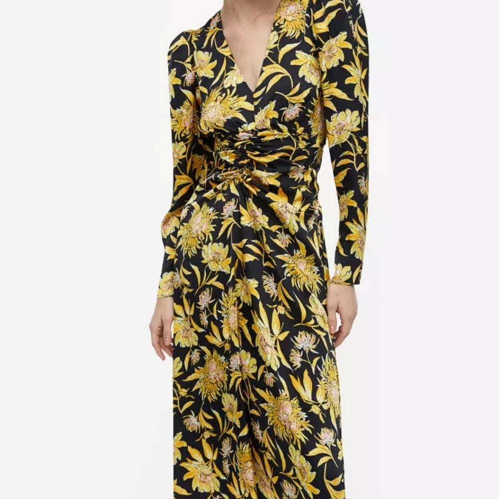 H&M Satin Gathered Print Dress